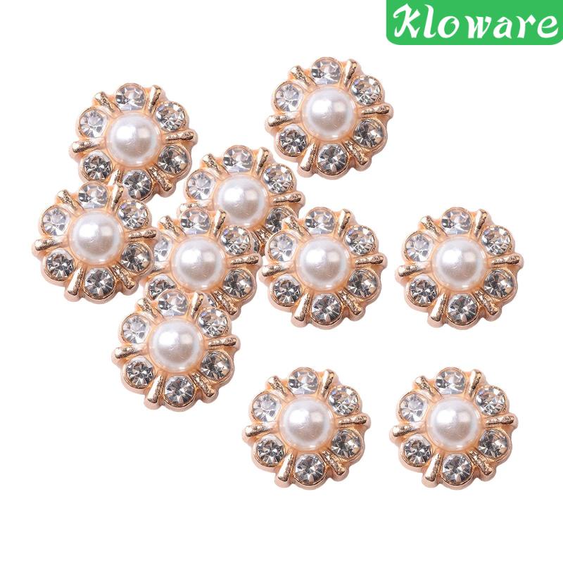 Set 10 Nút Tròn Nhỏ Đính Đá / Ngọc Trai Bằng Hợp Kim