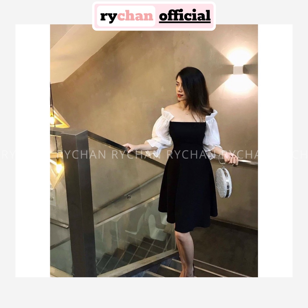 Đầm Xòe Bẹt Vai Công Chúa Tay Dài Phối Voan - DX940