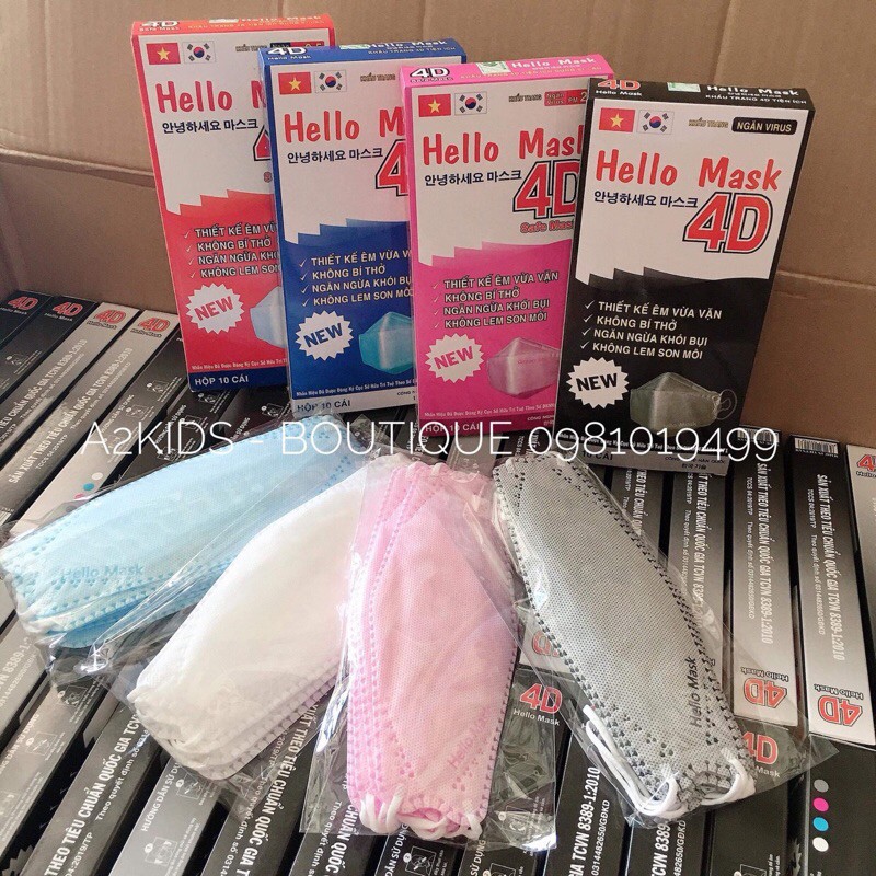 Hộp 10 khẩu trang 4D kháng khuẩn Hello Mask công nghệ Hàn Quốc - 5 màu lựa chọn