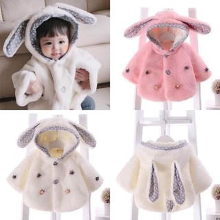 Áo khoác lông tai thỏ dài cho bé gái