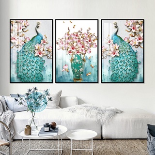 Tranh Laminate Tráng Gương - Tranh Treo Tường Phong Thủy Chim Công Và Bình Hoa Nghệ Thuật