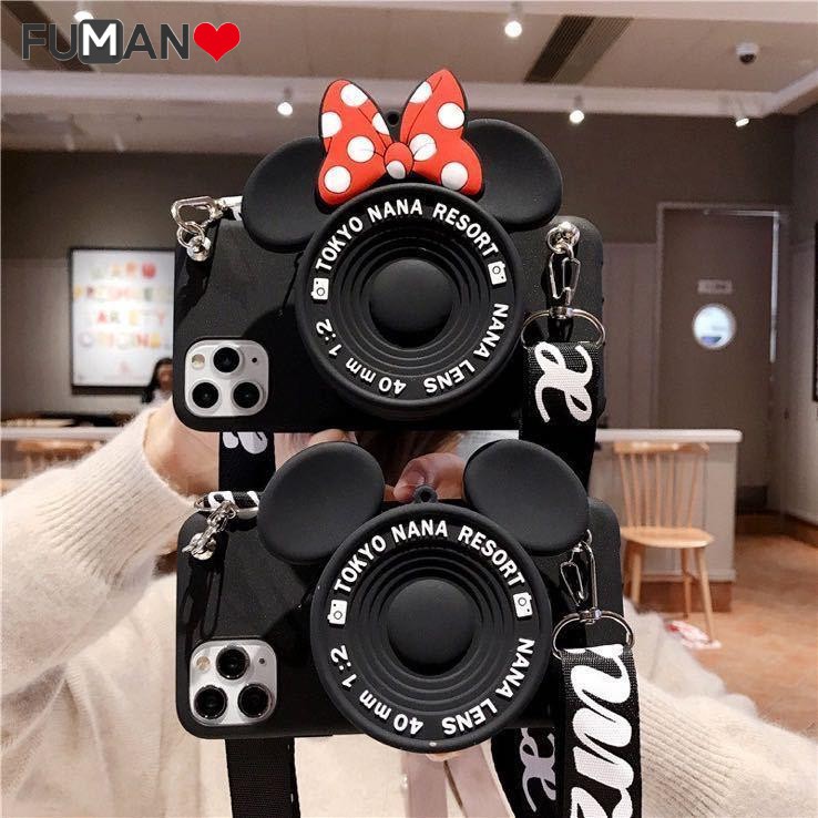 Ốp điện thoại mềm họa tiết Mickey Minnie 3D có dây đeo cho Samsung Galaxy S20 FE Ultra S10 Lite Plus