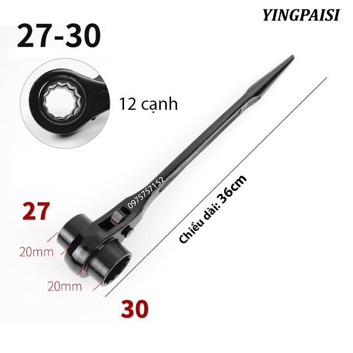 Cờ lê đuôi chuột 27-30mm, cờ lê giàn giáo tự động YINGPAISI thép cứng CR-V, tuýp giàn giáo đa năng 2 đầu