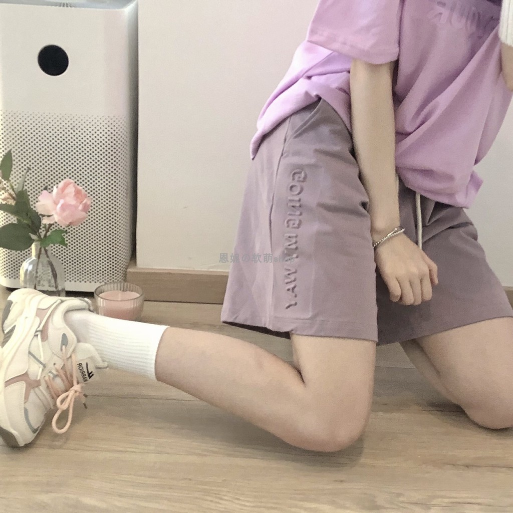 Quần đùi nữ sooc in dập nổi short ống rộng cạp chun trơn màu đen, hồng, xanh Mophus MQ006 | BigBuy360 - bigbuy360.vn