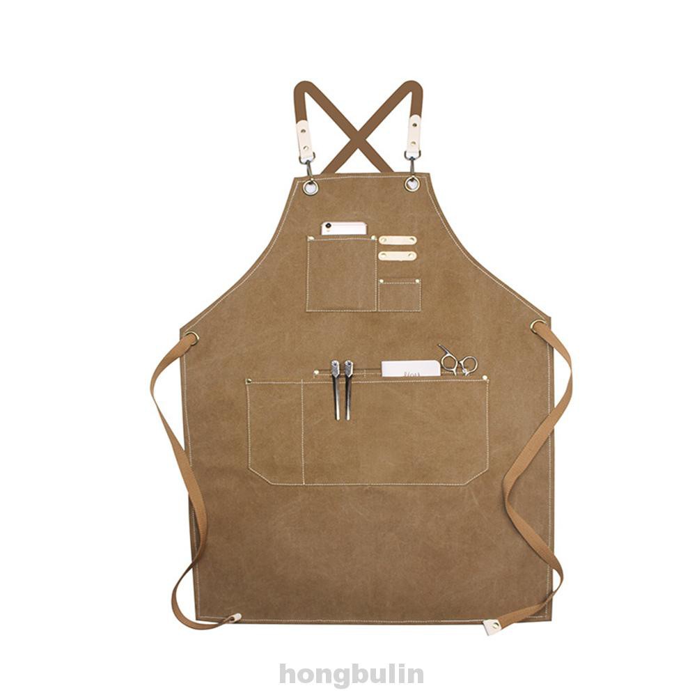 Women Mens Gardening Home With Pockets Cooking Waterproof Canvas Thickened Kitchen BBQ Cross Back Straps Chef Apron