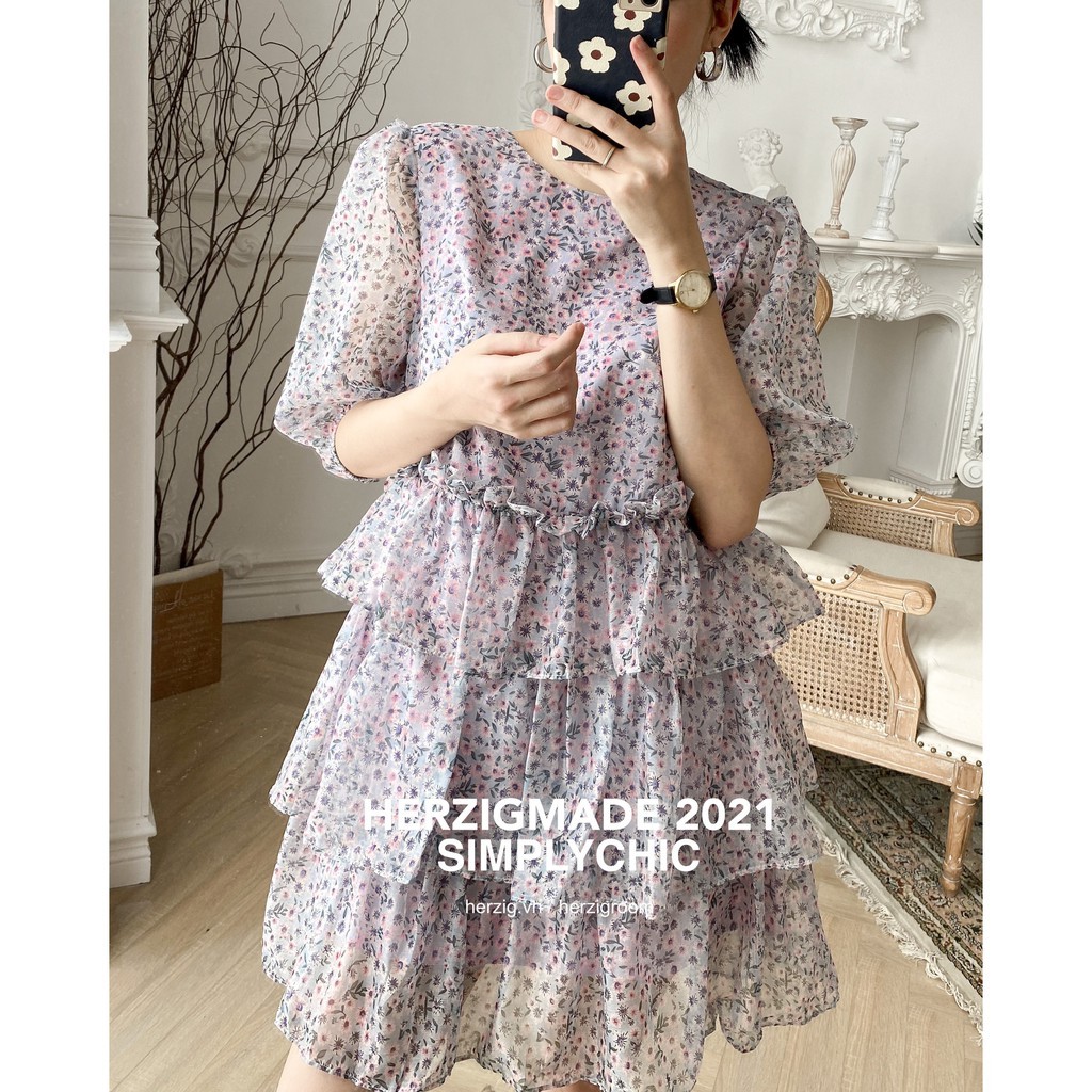 Váy tơ hoa dáng suông bèo tầng freesize - Anthea dress - B1803