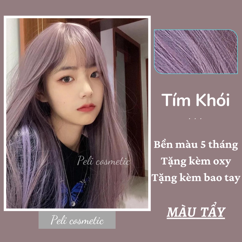 thuốc nhuộm tóc . nhuộm tóc màu tím khói , [ thuốc nhuộm tóc tặng kèm oxy trợ dưỡng và bao tay ]