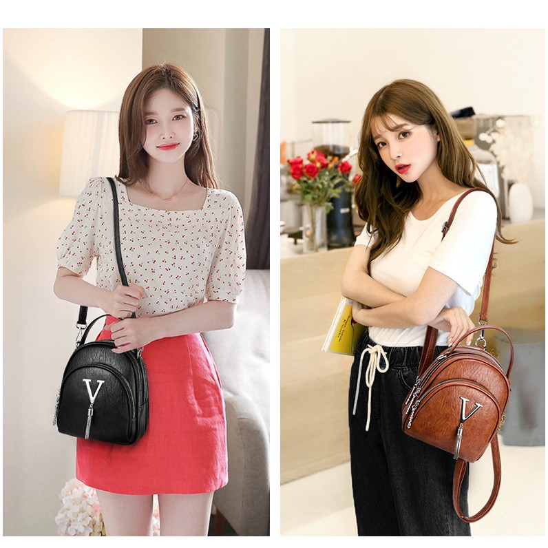 Balo mini da nữ thời trang 3in1 đeo 2 kiểu balo và túi đeo chéo