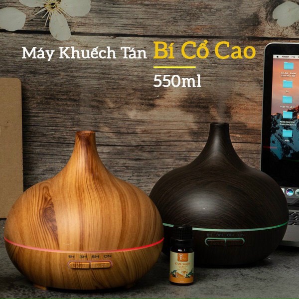 Máy xông tinh dầu, Máy khuyếch tán tinh dầu tạo ẩm AROMA dung tích lớn 550ml – Tulip, Cổ Cao + Tặng Tinh Dầu 10ml