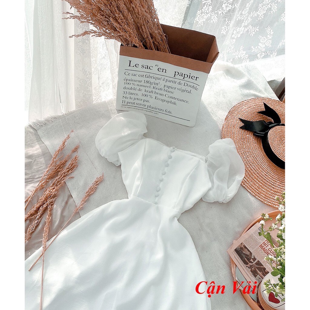 Đầm xòe tay phồng phối nút ngực chất tơ xinh cực [KÈM ẢNH THẬT] | BigBuy360 - bigbuy360.vn