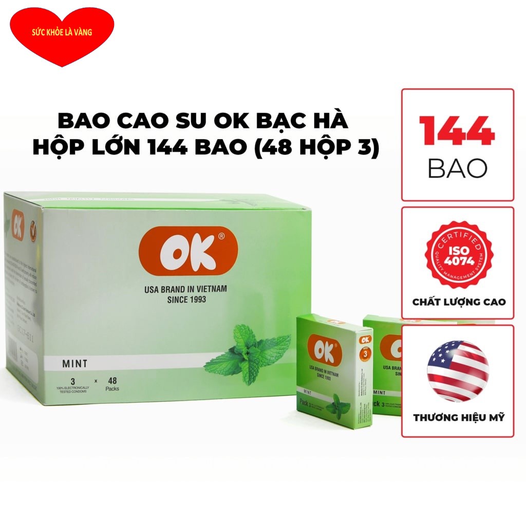 Bao cao su OK bạc hà – Hộp lớn 144 cái  - Giá Rẻ - Hàng Việt Nam Chất Lượng Cao.