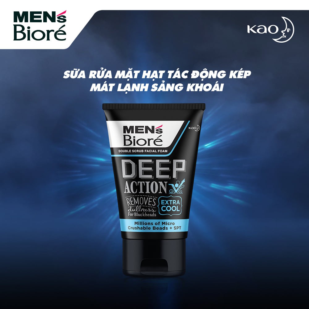 Sữa Rửa Mặt MEN's Bioré Foam Deep Action Extra Cool Mát Lạnh Sảng Khoái 100g(tặng thêm 25g chương trình có hạn)