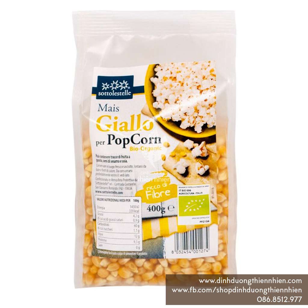 [Túi Nguyên] Hạt Bỏng Ngô Vàng Hữu Cơ Sottolestelle Organic PopCorn, 400g