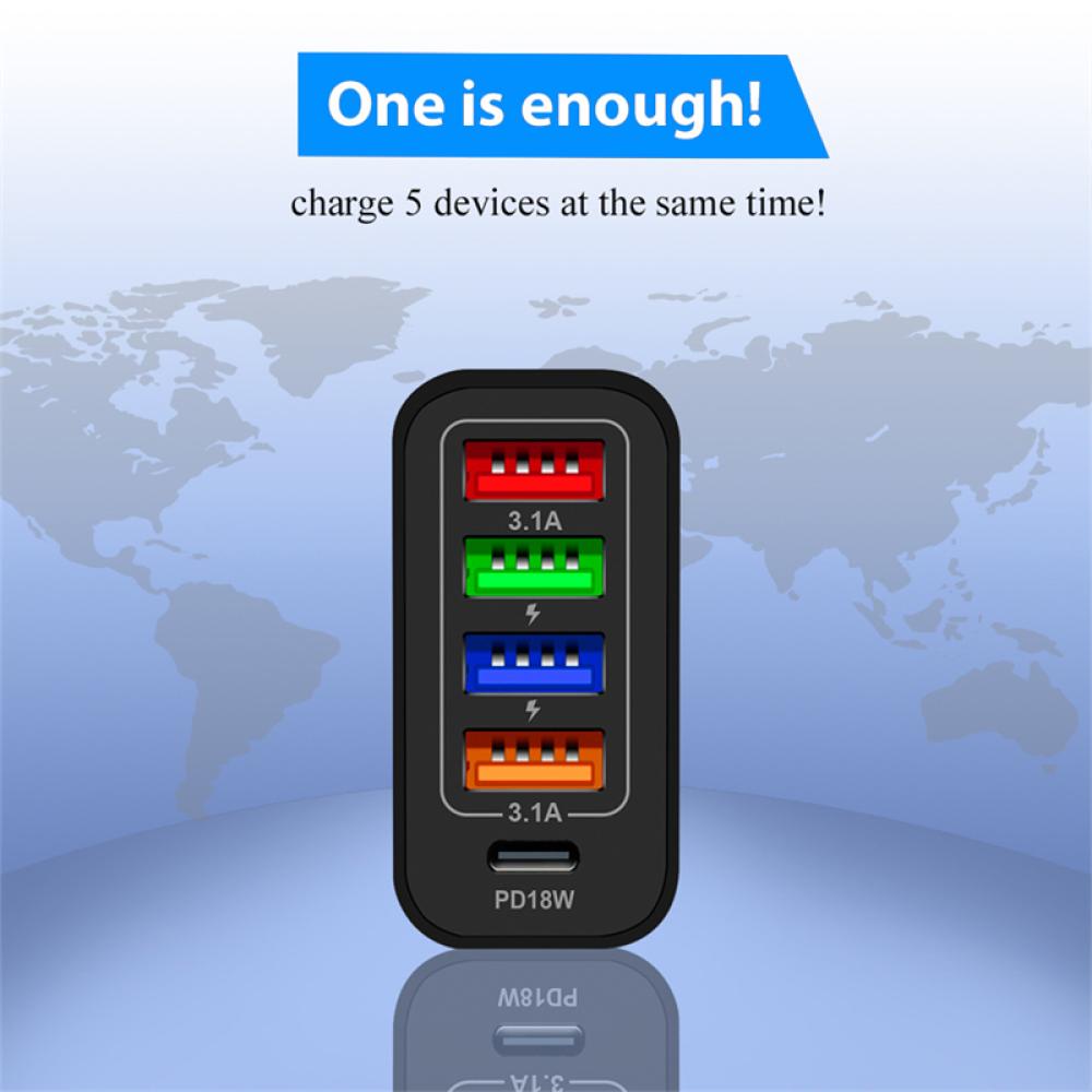 Củ Sạc Nhanh 48W PD 18W 5 Cổng USB Type C 5 Trong 1 Tiện Dụng H1Y5