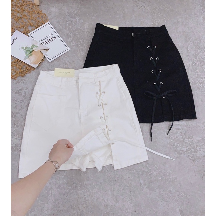 [ĐỦ 4 MÀU] Chân Váy Jean Aiori Cao Cấp Lưng Cao Chất Vải Co Giãn Có Quần Váy Buộc Chéo Dây Xinh Xắn