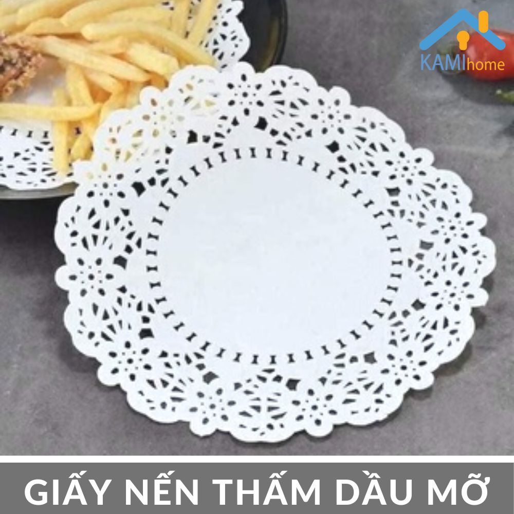 (Bộ 140 tờ) Giấy nến có hoa văn cho nồi chiên không dầu và trang trí trải bàn ăn (Cỡ 22cm) mã 20056