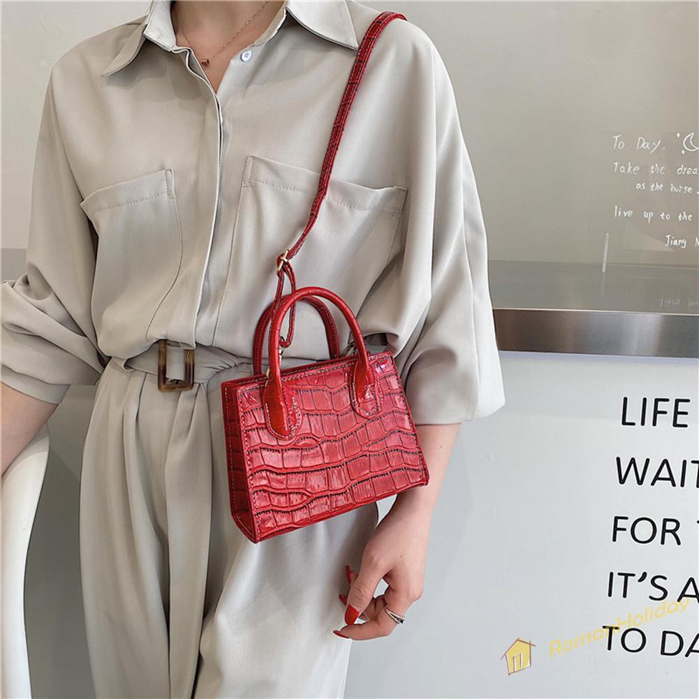 【On Sale】Retro Women Alligator Pattern Pure Color PU Shoulder Bag Top-handle Handbag