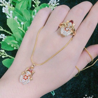 Nhẫn và dây chuyền nữ cóc thiềm thừ ngậm tiền tụ tài hút lộc mạ vàng cao cấp