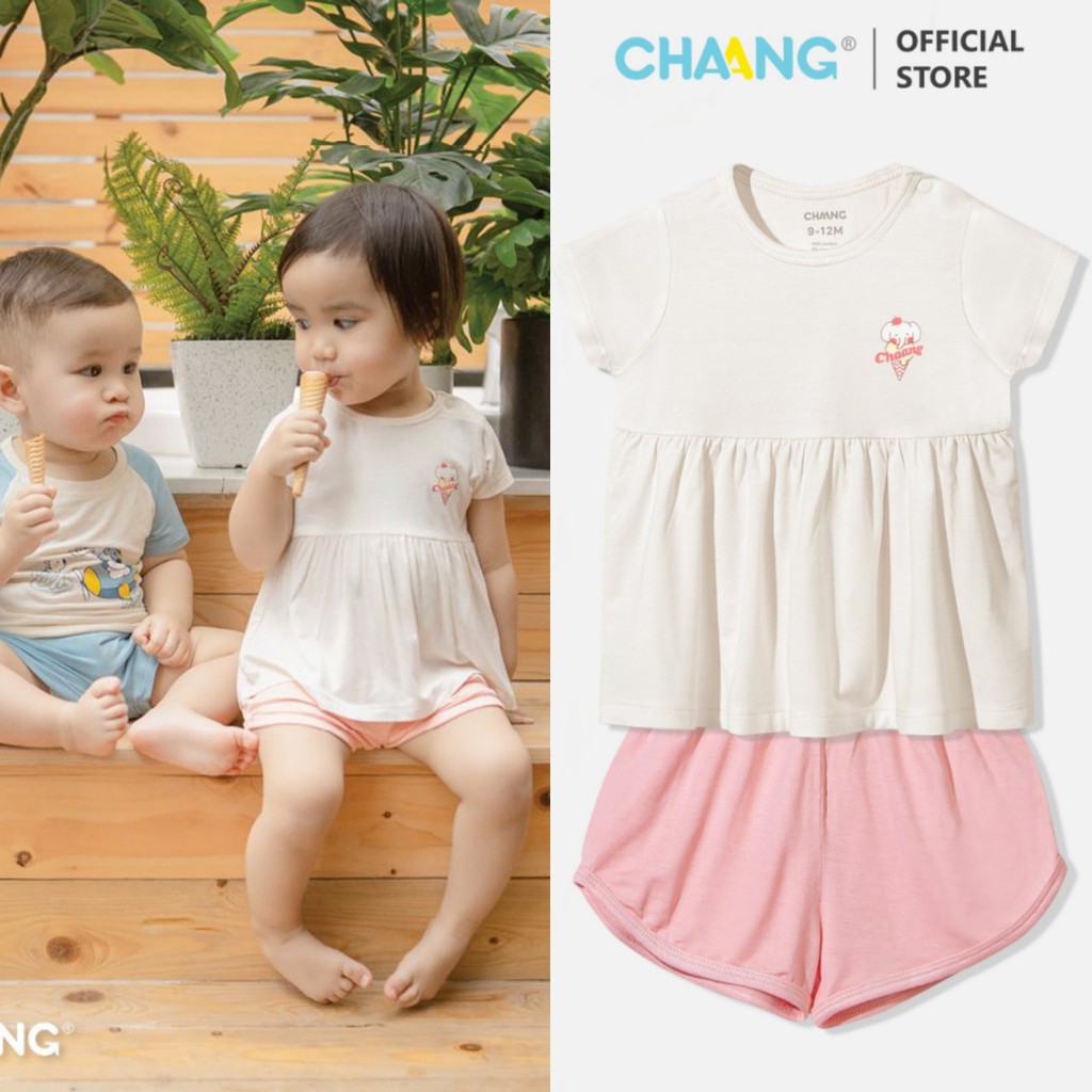 [CHAANG] Bộ Babydoll Summer hồng hãng Chaang, BST Chaang Summer 2021, quân áo trẻ em Chaang cotton an toàn cho bé