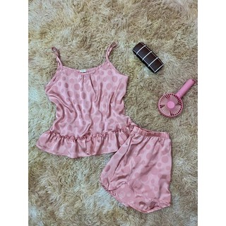 Bộ ngủ lụa cao cấp 2 dây chấm bi