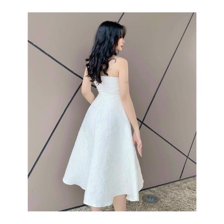 [Mẫu mới] Váy trắng xòe vải gấm 2 dây dự tiệc dạo phố cực xinh chất vải gấm loại 1 may 2 lớp [GẤM] ✔️
