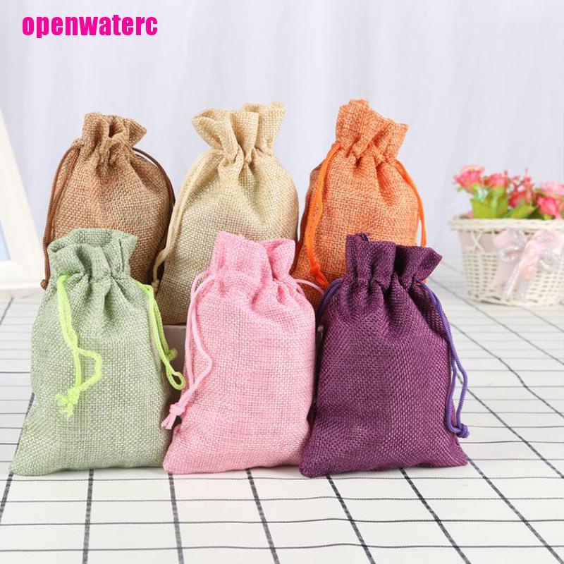 Set 10 Túi Dây Rút Bằng Vải Bố Đựng Trang Sức Nhiều Màu Sắc