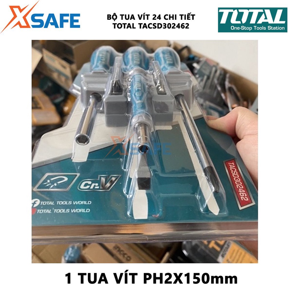Bộ tuốc nơ vít 24 chi tiết TOTAL TACSD302462 | Bộ 24 tua vít chất liệu thép công nghiệp Cr- V dùng để siết chặt