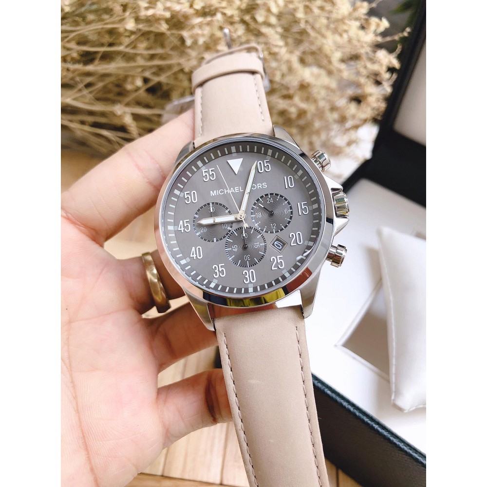 Đồng Hồ Michael Kors Nam MK8616 Dây Da Nude Mặt Xám 45mm