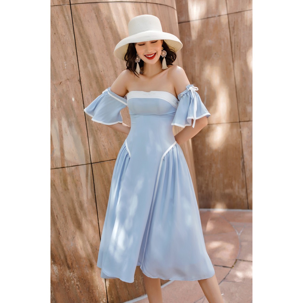 [Mã SKAMSALEP6 giảm 10% tối đa 100K đơn 150K] SÒ VINTAGE - AMIRA Đầm cúp tay rớt vai nhún hai bên hông | BigBuy360 - bigbuy360.vn