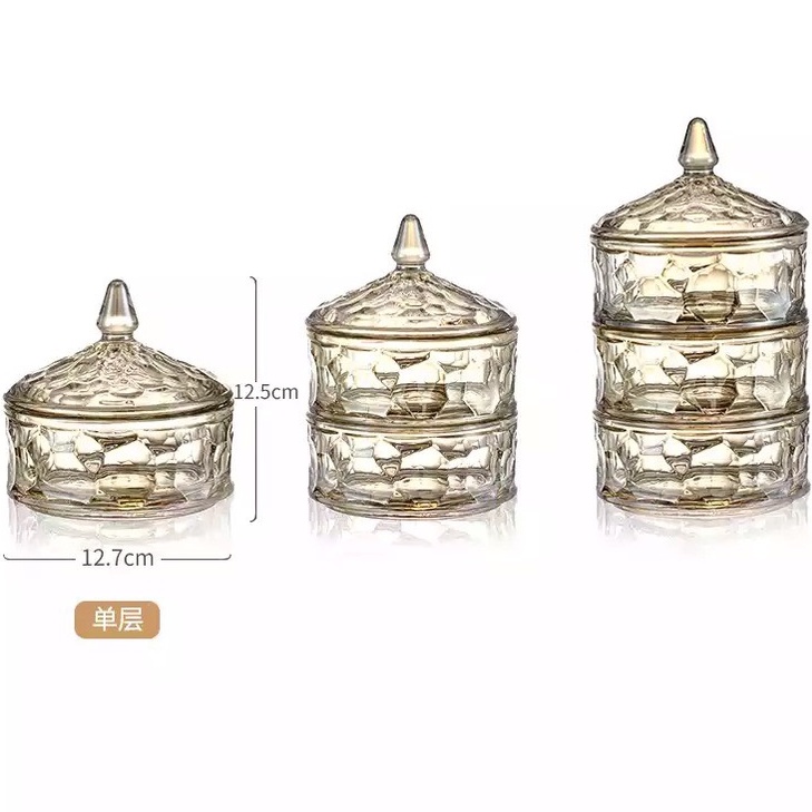Thố thủy tinh pha lê nhiều tầng đựng mứt, kẹo, hạt dưa, lọ thủy tinh đựng hạt khô-Hoa văn ngẫu nghiên