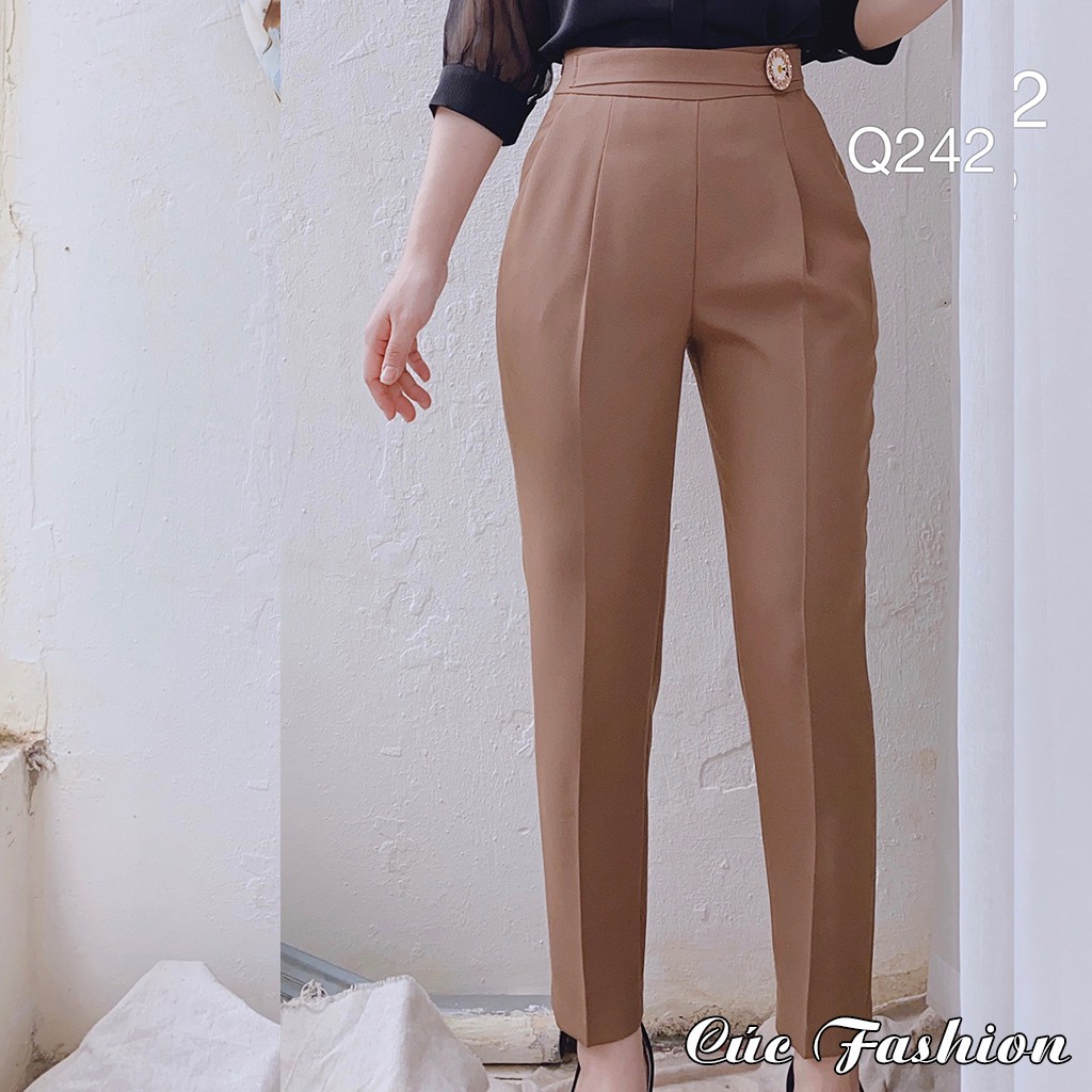 Quần baggy nữ công sở cao cấp Cúc Fashion Q242 quần bagy đai hoa cúc