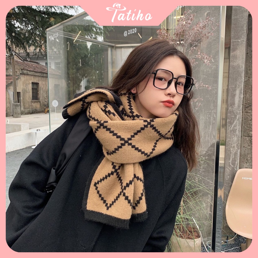 Khăn Cashmere Len Quàng Cổ Unisex Họa Tiết Hình Thoi Chất Len Dày Thời Trang Thu Đông - 35x180cm - Tatiho - Mã KLN12