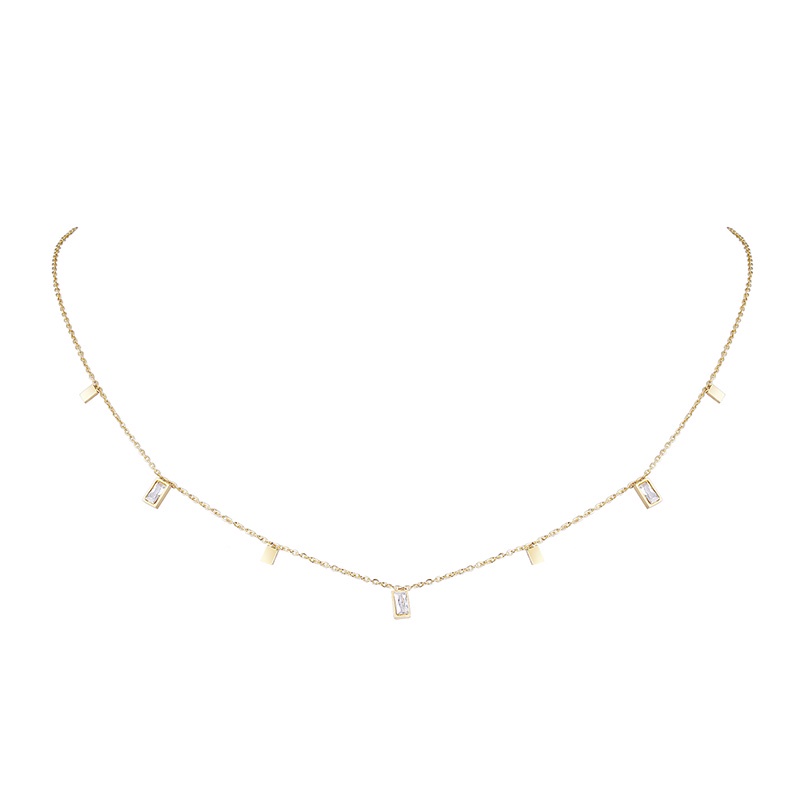 Vòng cổ Vnox dạng chuỗi xích mảnh tinh tế với CZ khối vàng bằng thép không gỉ cao cấp cho nữ