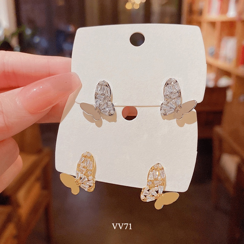 Bông tai hình bướm đính đá pha lê cao cấp hiện đại thời trang Hàn Quốc VV71