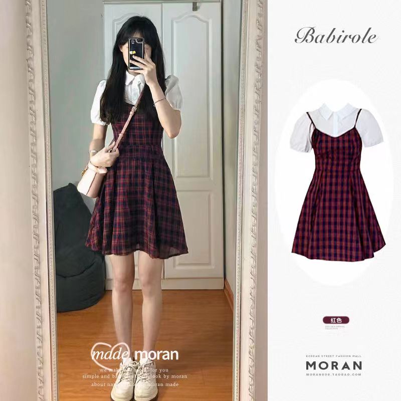 Đầm Giả Hai Mảnh Họa Tiết Kẻ Sọc Phong Cách Preppy Mẫu Mới 2022