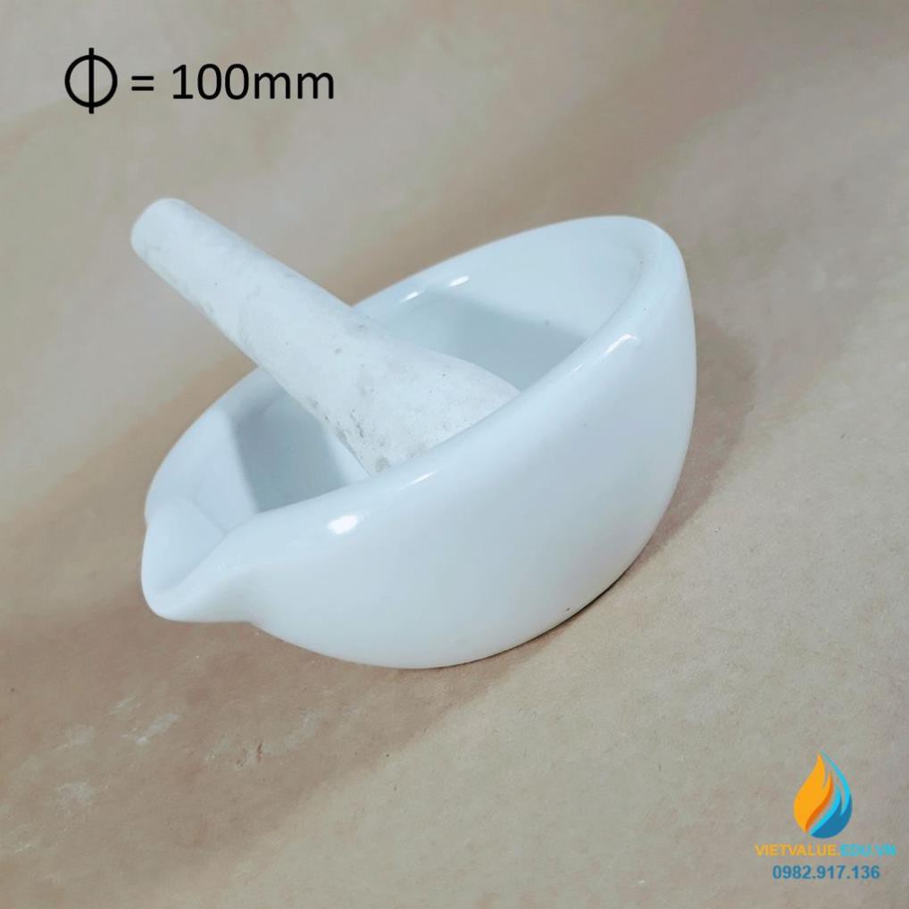 Cối chày sứ nghiền mẫu chất phòng thí nghiệm, đường kính 10cm