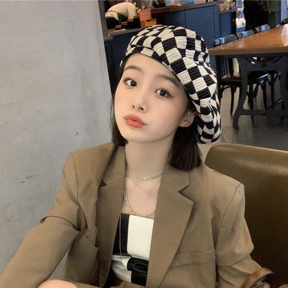 Mũ Beret Vải Nhung Kẻ Ô Vuông Thời Trang Thu Đông Dành Cho Nữ BACK2LIFE