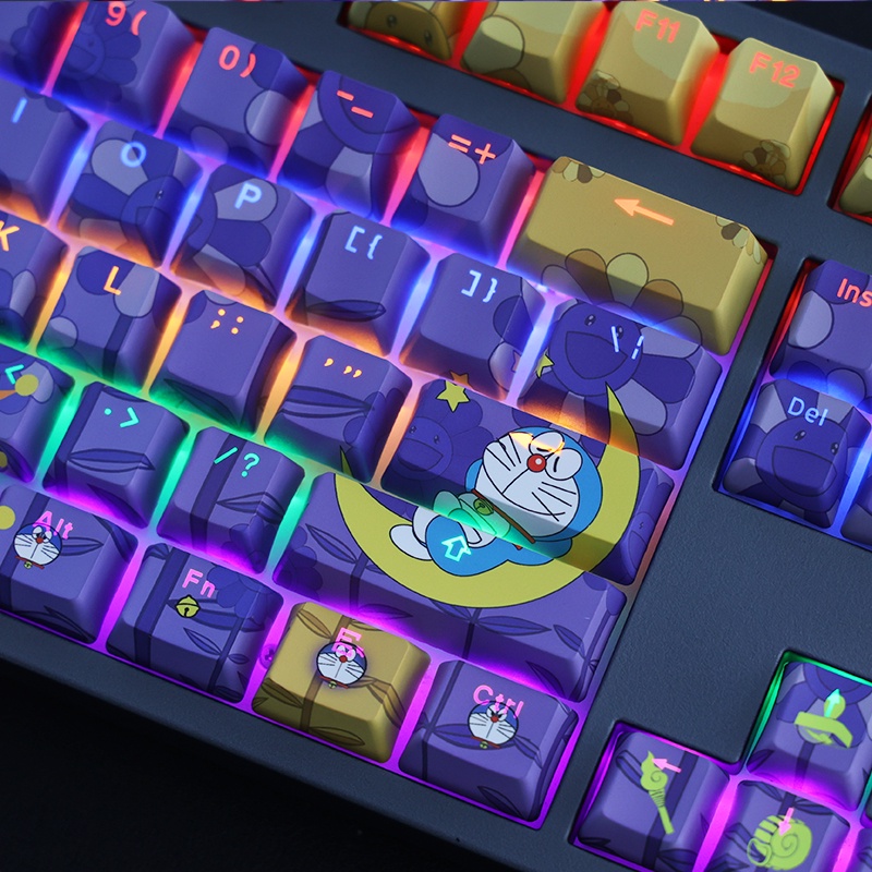 Doraemon Themed Keycap Jingle Cat OEM Profile PBT Thuốc nhuộm thăng hoa Bàn phím cơ Keycap Ánh sáng thông qua Keycap Anime Keycap 108 phím