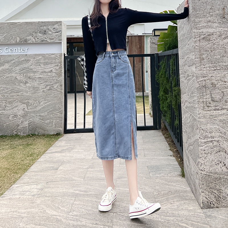 Chân Váy Jeans Dài Xẻ Tà Thời Trang Dành Cho Nữ
