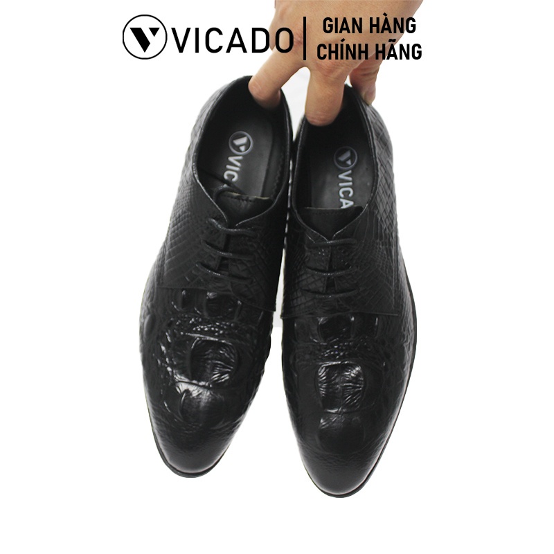 Giày tăng chiều cao nam da bò cao cấp công sở Oxford Vicado FVA0021 màu đen buộc dây