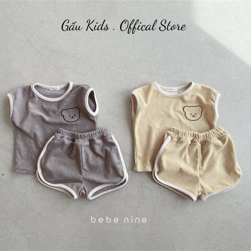 Bộ bé trai bé gái phong cách Hàn Quốc 2 màu be xám chất cotton mát cho bé size 6-17kg TE16