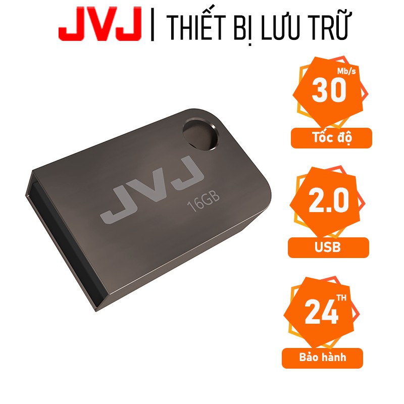 USB 16Gb 2.0 JVJ FLASH S2 siêu nhỏ vỏ kim loại - tốc độ 30MB/s chống nước chống nhiệt ổn định, Móc khóa Bảo hành 2 năm