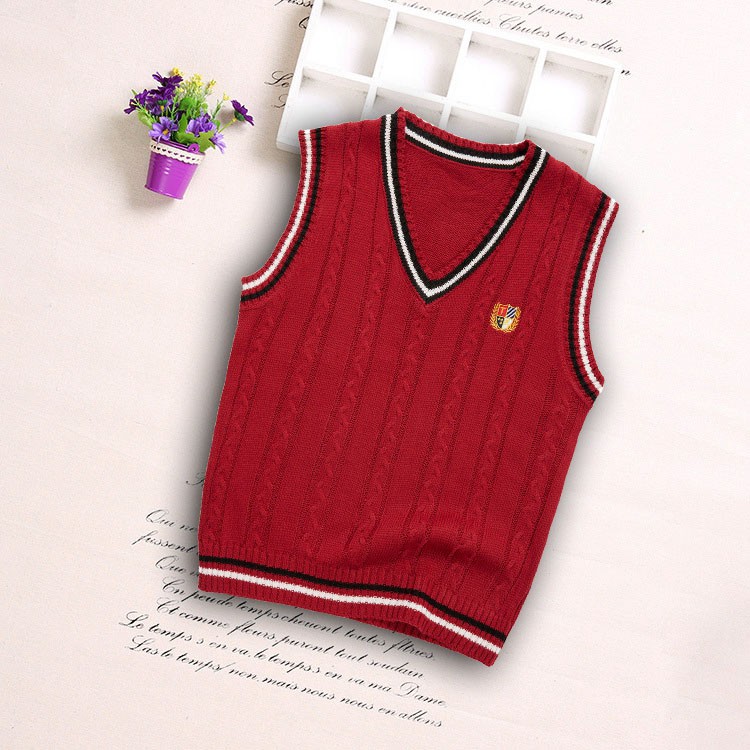 Áo ghile len huy hiệu phong cách hàn quốc AB033-xanh than cho bé trai gái 2-10T