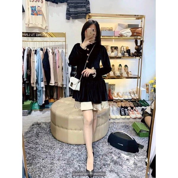 VÁY NHUNG PHỐI BÈO DÁNG SUÔNG