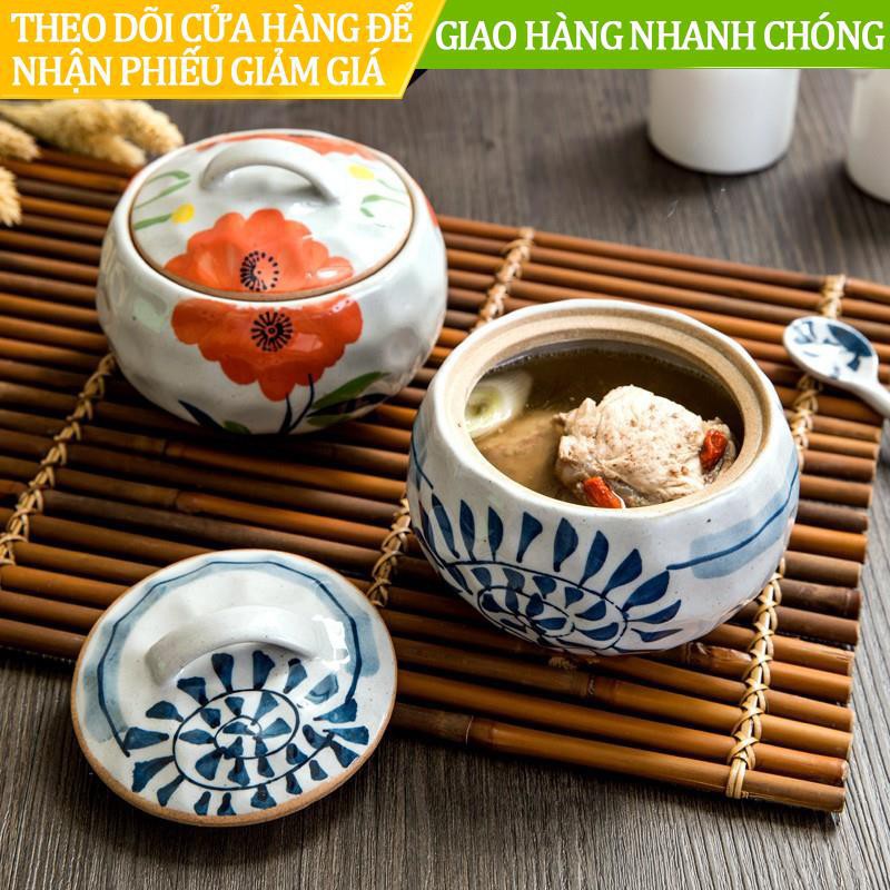 ♣☋【ready stock】Chén sứ nhỏ có nắp đậy họa tiết trang nhã phong cách Nhật Bản