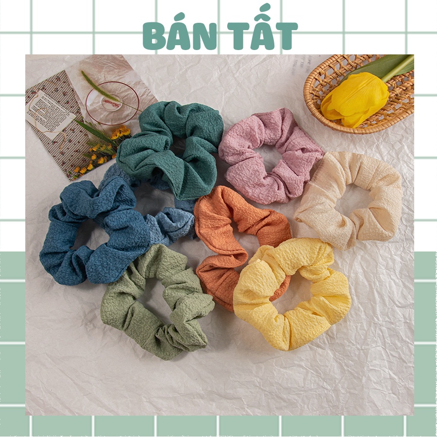 Dây cột tóc voan scrunchies chất gân nhiều màu trơn