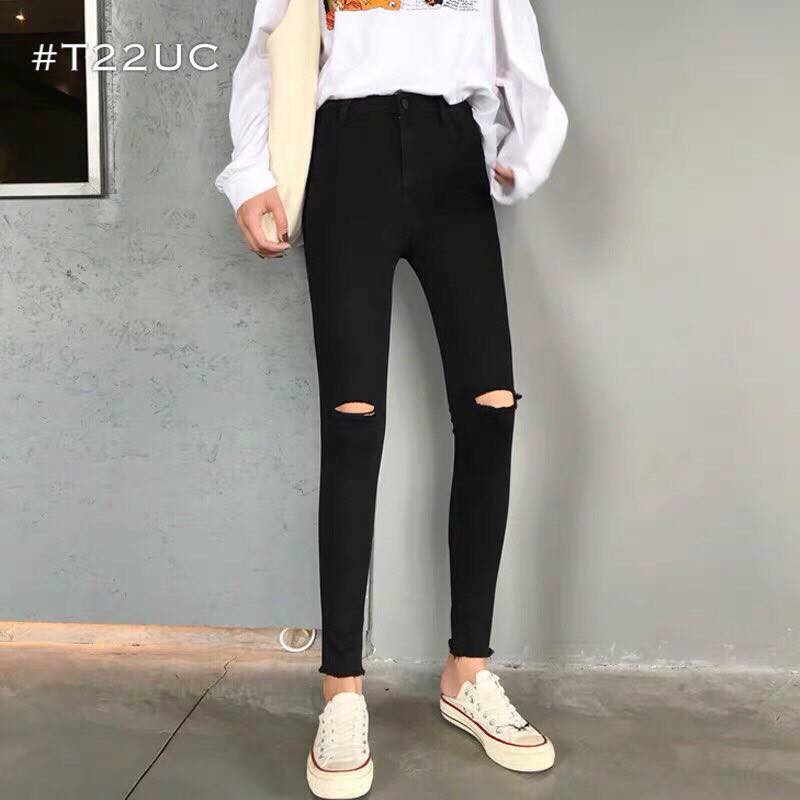 Quần kaki nữ rách gối màu trắng và đen