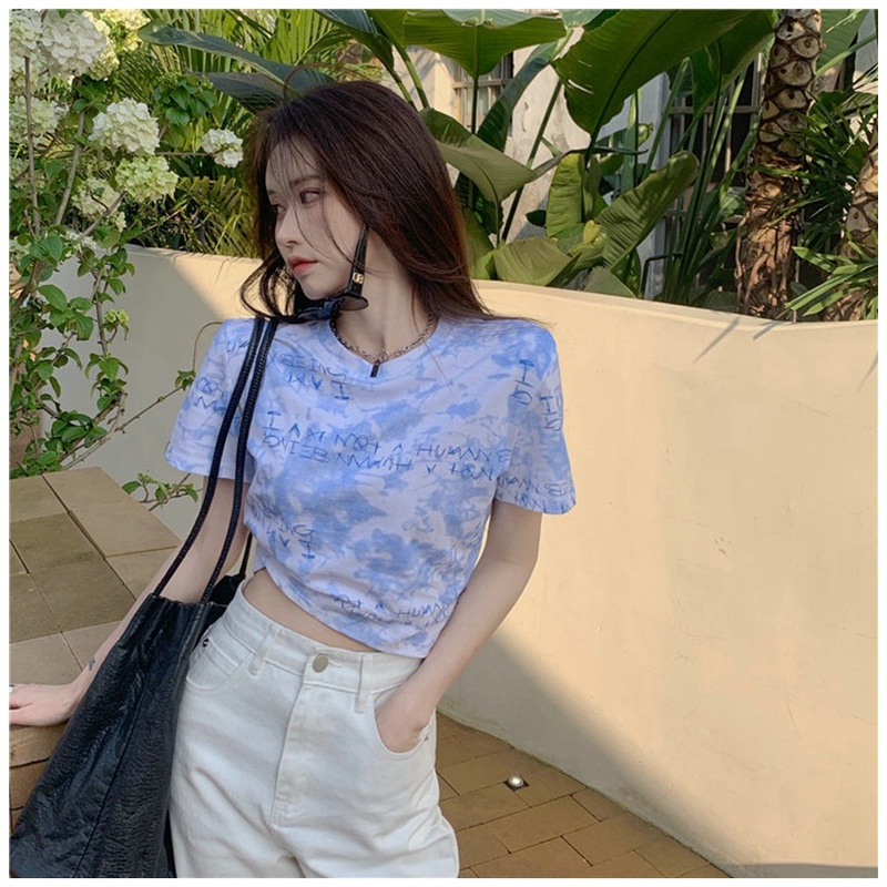 Áo thun tay ngắn màu nhuộm thời trang mùa hè cho nữ