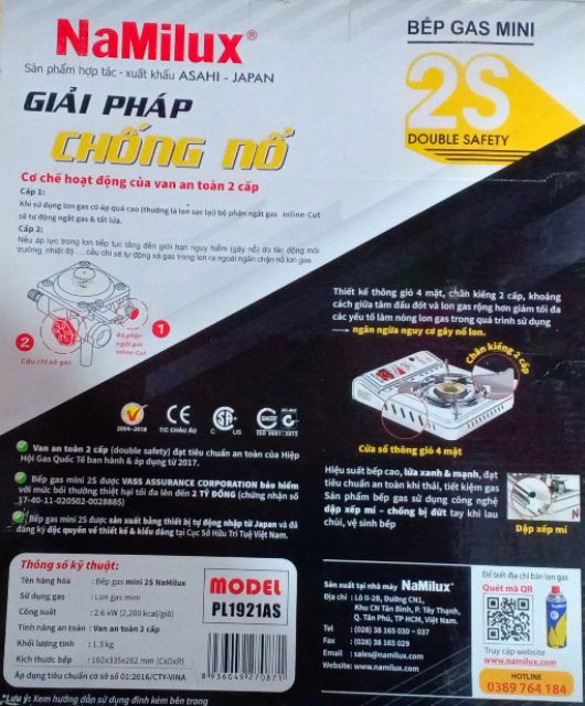 Bếp Gas Mini Namilux 2S  PL1921 AS