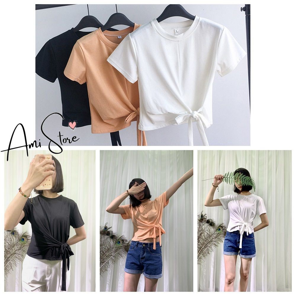 Áo croptop Ami buộc nơ eo hottrend siêu xinh phong cách Hàn Quốc CR02